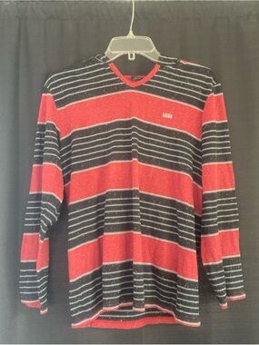 Vans Red, Black and White Striped Long Sleeve Tee
